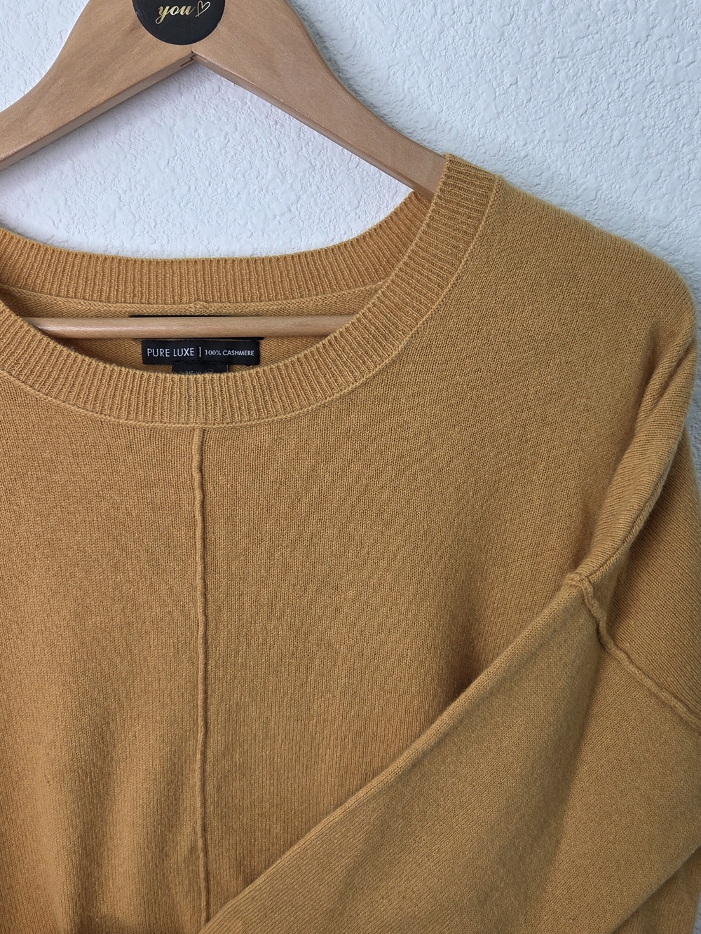 Tahari Pure Luxe 100% Cashmere Golden Mustard Crewneck Pullover Sweater, Size XL